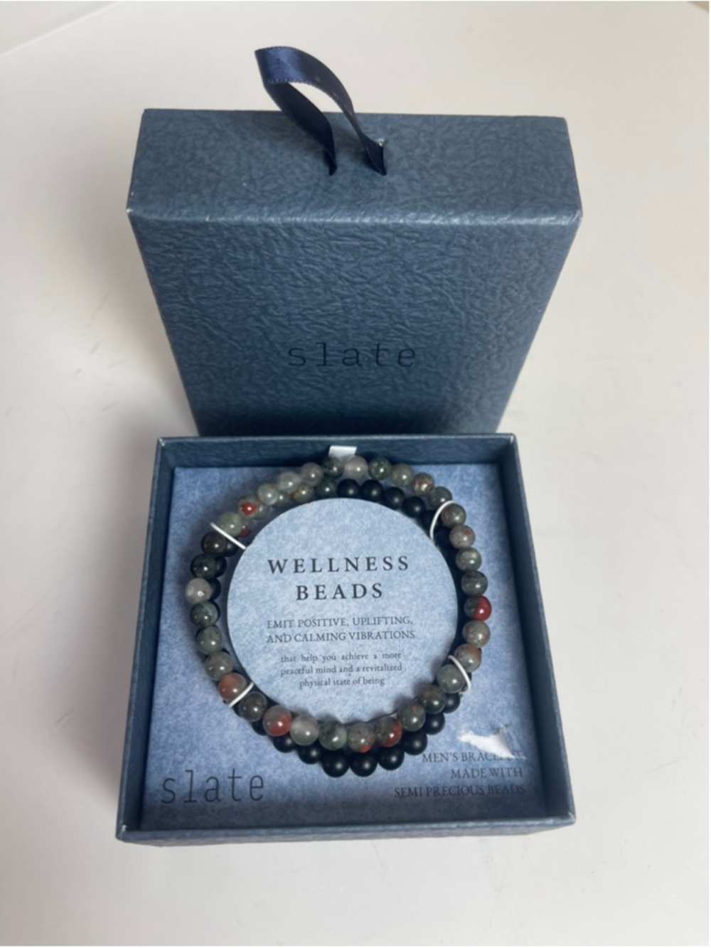 Slate Wellness Beads Men's Bracelet double-strands Semiprecious Agate Stones